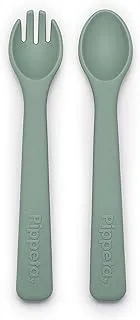 Pippeta - Silicone Baby’s 1st Spoon & Fork Set | Self Feeding Spoon & Fork for Baby | Dishwasher & Microwave Safe | Easy Hold & Anti Choke| BPA Free - Meadow Green