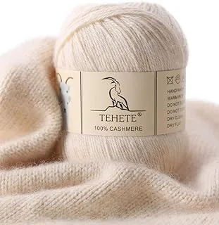 TEHETE 100% Cashmere Yarn for Crocheting 3-Ply Warm Soft Luxurious Fuzzy Knitting Yarn (Beige)