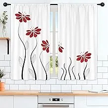 Riyidecor Red Flower Kitchen Curtains for Christmas 27.5x39 Inch Floral Petals Rod Pocket Leaves Lines Woman White Plant Printed Living Room Bedroom Window Drapes Treatment Fabric 2 Panels WW-TGNA