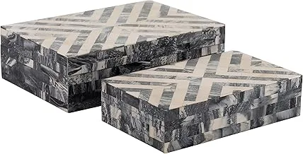 Sagebrook Home Resin S/2 Herringbone Boxes, Black/White