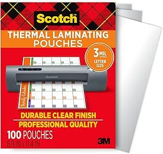 Scotch Thermal Laminating Pouches, 100 Pack Laminating Sheets, 3 Mil, 8.9 x 11.4 Inches, Education Supplies & Craft Supplies, For Use With Thermal Laminators, Letter Size Sheets (TP3854-100)