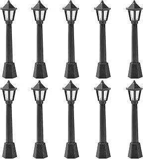 Mini Street Light Model Solar Lamp, 10 Pcs Post Street Lights Microscopic Model Lights for Miniature Dollhouse Micro Landscape Fairy Garden Accessories (Black)