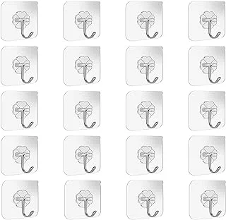 SKY-TOUCH 60Pcs Adhesive Wall Hooks, Transparent Strong Suction Hooks For Home Kitchen and Bathroom, Heavy Duty Nail Free Sticky Hangers with Hooks Utility Towel Bath Ceiling Hooks, Transparent