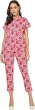 Janasya Valentines Day Gifts Pink and White Cotton Printed Co-Ord Set(SET948-CO-ORD-A-L)