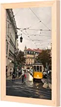 LOWHA Yellow Tram in City Street Wall Art with Pan Wood framed Ready to hang for home, bed room, office living room Home decor hand made wooden color 23 x 33cm By LOWHA