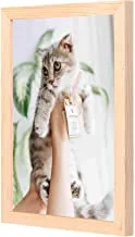 LOWHA Cat Wearing Tag Wall Art with Pan Wood framed Ready to hang for home, bed room, office living room Home decor hand made wooden color 23 x 33cm By LOWHA