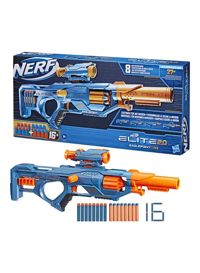 NERF Elite 2.0 Eaglepoint RD-8 Dart Blaster, 8 Dart Drum, Scope & Barrel, 16 Elite Darts, Bolt Action, Outdoor Toys