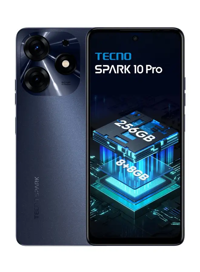 هاتف TECNO سبارك 10 برو ثنائي الشريحة بلون أسود نجمي وذاكرة وصول عشوائي (RAM) سعة 8 جيجابايت وذاكرة داخلية 256 جيجابايت يدعم تقنية 4G - إصدار الشرق الأوسط