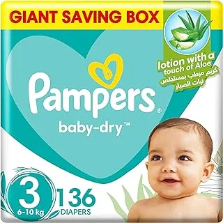 Pampers Aloe Vera, Size 3, Midi, 6-10kg, Giant Saving Box, 136 Taped Diapers