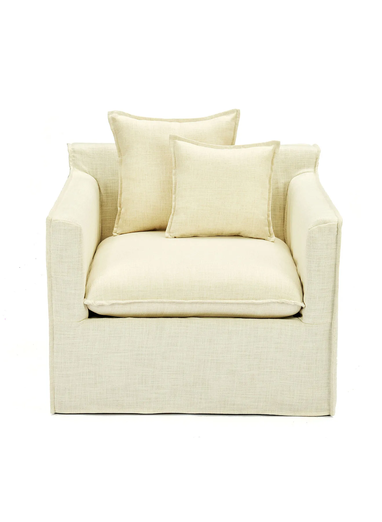 ebb & flow Armchair Luxurious - Upholstered Fabric Off White Wood Couch - 940 X 1020 X 890 - Relaxing Sofa