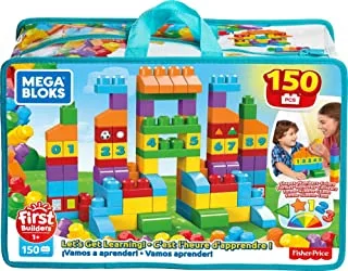 MEGA BLOKS Fisher Price Toddler Building Blocks Toy, Let's Get Learning with 150 Pieces and Storage Bag, Gift Ideas for Kids