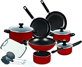 Prestige Classique Pro Aluminium Cookware Sets of 17 Piece | Non Stick Pots and Pans Set | ooking Sets with Lids PR21233 - Red