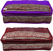 Fun Homes Cotton Multipurpose 6 Pouch Jewellery Storage Bag Pouch/Travel Kit Organizer (Maroon & Purple)-Pack of 2-FHUNH15796