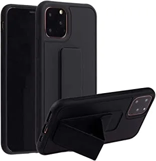 iPhone 11 / Pro/Pro Max Back Stand Leather Case & Cover With Magnet Holder & Hand Grip - WHITE EAGLE (iPhone 11, Black)