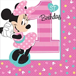 1St Birthday Minnie Mouse Beverage Napkins 16 Count Party Supplies Minnie Fun To Be One!, Pink, One Size, Model: 501834