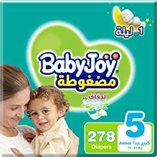 Babyjoy Compressed Diamond Pad, Size 5, 278 Diapers (1 Giant Box + 1 Jumbo Box)