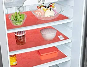 Kuber Industries Circle Design 3 Pieces Pvc Refrigerator/Fridge Multipurpose Drawer Mat Set(Red)