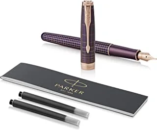 Parker Sonnet Fountain Pen, Chiselled Purple Matrix Rose With Gold Trim, Solid 18K Gold Medium Nib| 8566