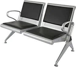 مقعد معدني من Mahmayi Banco Hf مع وسادة - مقعد حديث ومريح مع مقعد مبطن وظهر شبكي (مقعدين) - W107Cms X D45Cms X H77Cms (رمادي) HF2SMBWC