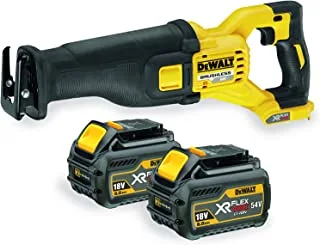 DeWalt 54V XR FlexVolt Recip Saw - Kitted 2x batteries, Yellow/Black, DCS388T2-GB, 3 Year Warrnty