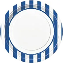 Unique Party 38015 - 23cm Royal Blue Striped Party Plates, Pack of 8