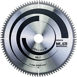 BOSCH - Multi Material Circular Saw Blade, delivers powerful cuts in a wide range of materials, base blade made of dimensionally stable SK5 hardened steel, 254 mm Diameter, 3.2 mm width of cut, 1 pcs