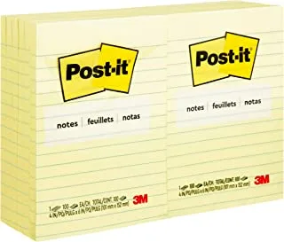 Post-it Notes Canary Yellow Lined 4 x 6 in (101 x 152 mm) 660 | Yellow Color | Sticky Notes | For Note Taking, To Do Lists and Reminders | Clean Removal | No damage | Recyclable | 100 sheets/pad