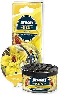 Areon Ken Car Air Freshener - Vanilla Scent, Long-Lasting Fragrance - Portable Fragrant Deodorizer with Adjustable Odor Output - Automobile Accessories & Essentials - 1.23 Oz. Can