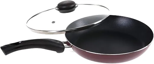 Royalford Frying Pan, 24 cm- Aluminum Non-Stick Fry Pan – Ergonomic Handle - Saute Pan/Deep Frying Pan with Glass Lid – Suitable for Multiple Hob Types - Ideal for Frying Sautéing Stir Frying