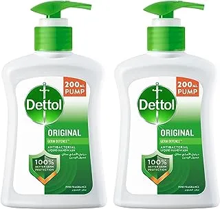 Dettol Handwash Liquid Soap Original Pump for Effective Germ Protection & Personal Hygiene, Protects Against 100 Illness Causing Germs, Pine Fragrance, 200ml, Pack of 2
