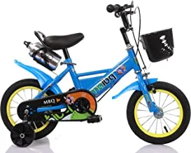 MAIBQ دراجة أطفال بعجلات تدريب وزجاجة ماء وسلة أمامية 12 بوصة ، أزرق ، مقاس S.