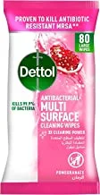 Dettol Pomegranate Antibacterial Multi Surface Cleaning Wipes for effective Germ Protection & Personal Hygiene (Kills 99.9% of Bacteria), 80 Large Wipes (Pack of 2)