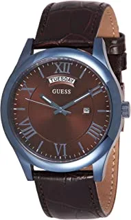 GUESS Men's Quartz Watch with Analog Display and Leather Strap W0792G6