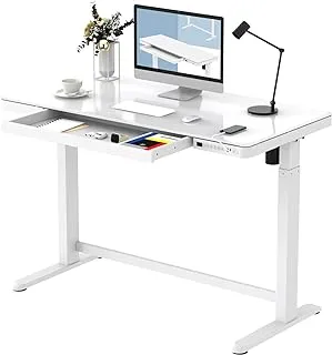 MAHMAYI OFFICE FURNITURE All-in-One Standing Desk with Adjustable Height | USB Charging| Table with Storage Drawer (White)