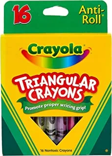 Crayola – 16Pcs Triangular Crayons | Anti Roll Crayon, Writing Grip, Strong & Big Size, Tray & Lid for Storage | Non-Toxic, Primary & Secondary Colors | 4+ Years