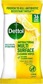 Dettol Lemon Antibacterial Multi Surface Cleaning Wipes for effective Germ Protection & Personal Hygiene (Kills 99.9% of Bacteria), 36 Large Wipes
