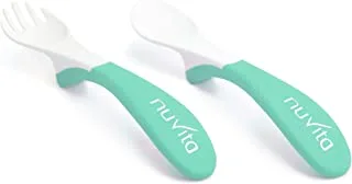 Nuvita Easy Eating Plastic Spoon And Fork, Set of 2 Green