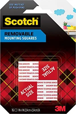 Scotch Removable Mounting Squares 108-SQ-16, Holds up to 1lb., Grey color, 1 in x 1 in (25.4mm x 25.4mm), 16 Squares/pack