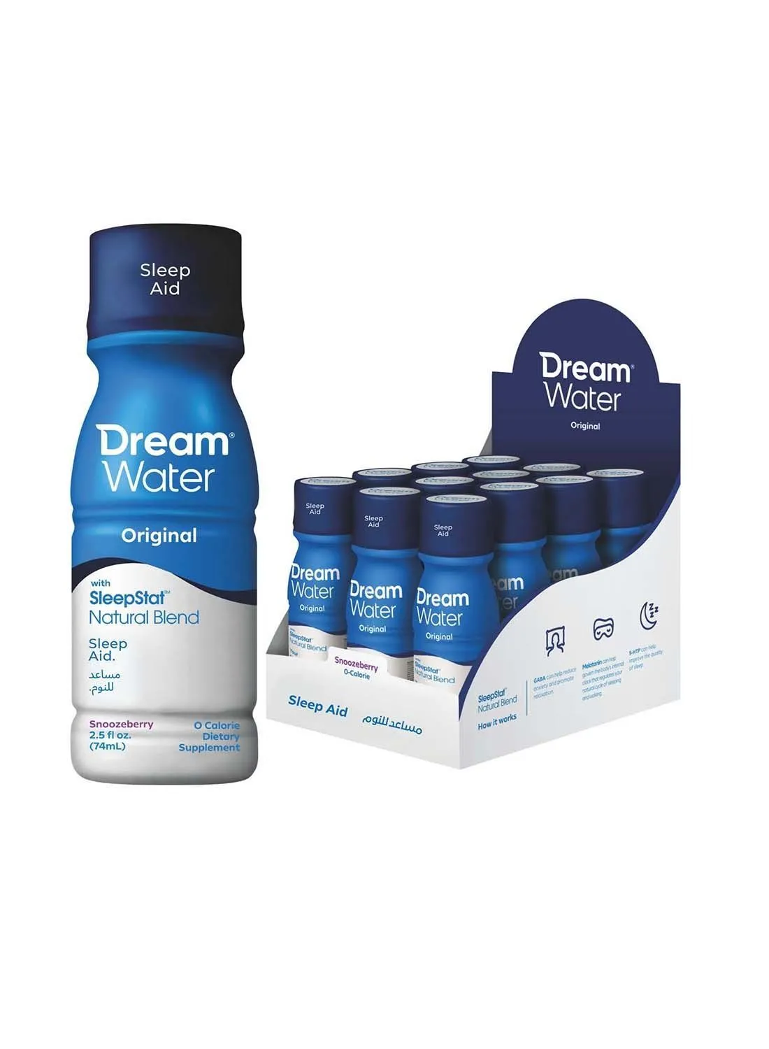 Dream Water Natural Sleep Aid; GABA, MELATONIN, 5-HTP, Snoozeberry,2.5 Fl Oz (Pack of 12)