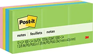 Post-it Notes Ultra Colors 653-AU 1.5 x 2 in (38 x 51 mm), 12 pads/pack | Assorted Colors | Sticky Notes | For Note Taking, To Do Lists and Reminders | Clean Removal | No damage | Recyclable