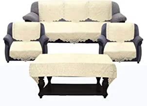 Kuber Industries Circle Design Cotton 7 Piece 5 Seater Sofa Cover مع غطاء طاولة مركزي (كريمي)