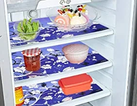 Kuber industries flower design 6 pieces pvc refrigerator/fridge multipurpose drawer mat set(blue), 48 x 33 x 1 cm