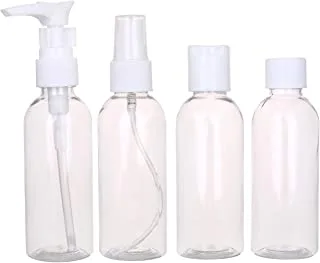 Lawazim Travel Bottle Set 4 Piece Plastic Clear White | Approved Leak Proof Portable Toiletry Containers Set | Clear flight size Cosmetic Containers for Lotion