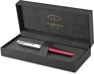 Parker 51 Fountain Pen | Burgundy Barrel With Chrome Trim | Medium Nib With Black Ink Cartridge | Gift Box|9863, 2123497 1 Count (Pack of 1)