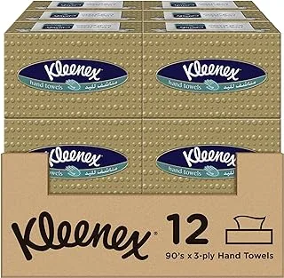 Kleenex Hand Towel, 12 Boxes x 90 Sheets, Disposable Towel Tissue for Hands, Kitchen and Bathroom use