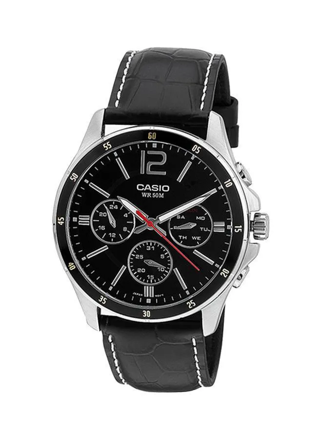 كاسيو ساعة يد كوارتز بعقارب جلد MTP-1374L-1AVDF للرجال - 44 ملم - أسود