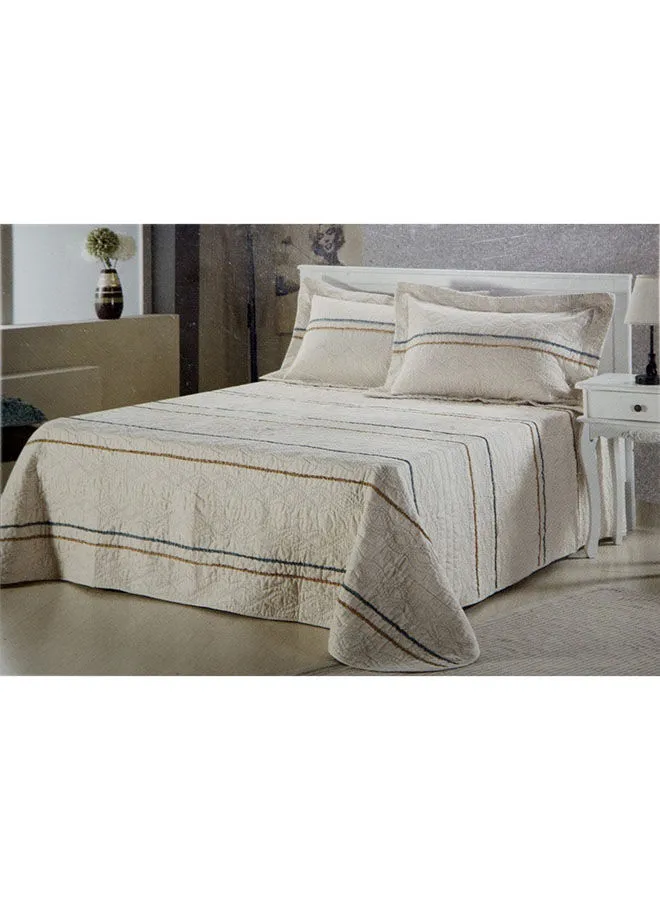 Waverly 3-Piece King Size Bed Spread With Shams Oversized Bedding Set Cotton Beige/Black 50x80+8cm