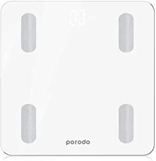 Digital Weight Scale, Porodo Lifestyle Smart Bluetooth Full Body Fat Scale, Works with Bluetooth on iOS and Android - White
