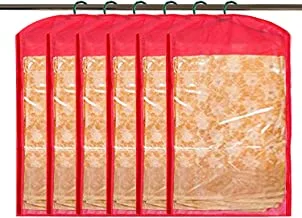 Kuber Industries 6 Pieces Non Woven Hanging Clothes Organizer Wardrobe Organiser with Hanger (Red)
