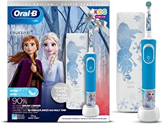 فرشاة أسنان كهربائية Oral-B Kids Power Disney Frozen Ii مع حقيبة سفر لمدة 3 سنوات فما فوق ، أبيض